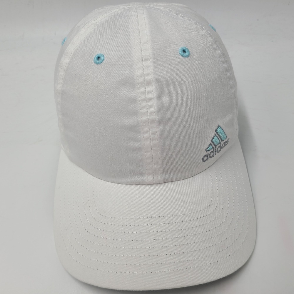 Women Adidas Hat Adjustable White Blue Climalite Logo Golf Sport Outdoors Casual